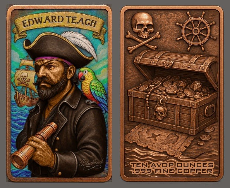 10oz .999 ADVP Copper Bullion Bar Pirate Captains "BlackBeard" - Captain’s Chest Bullion