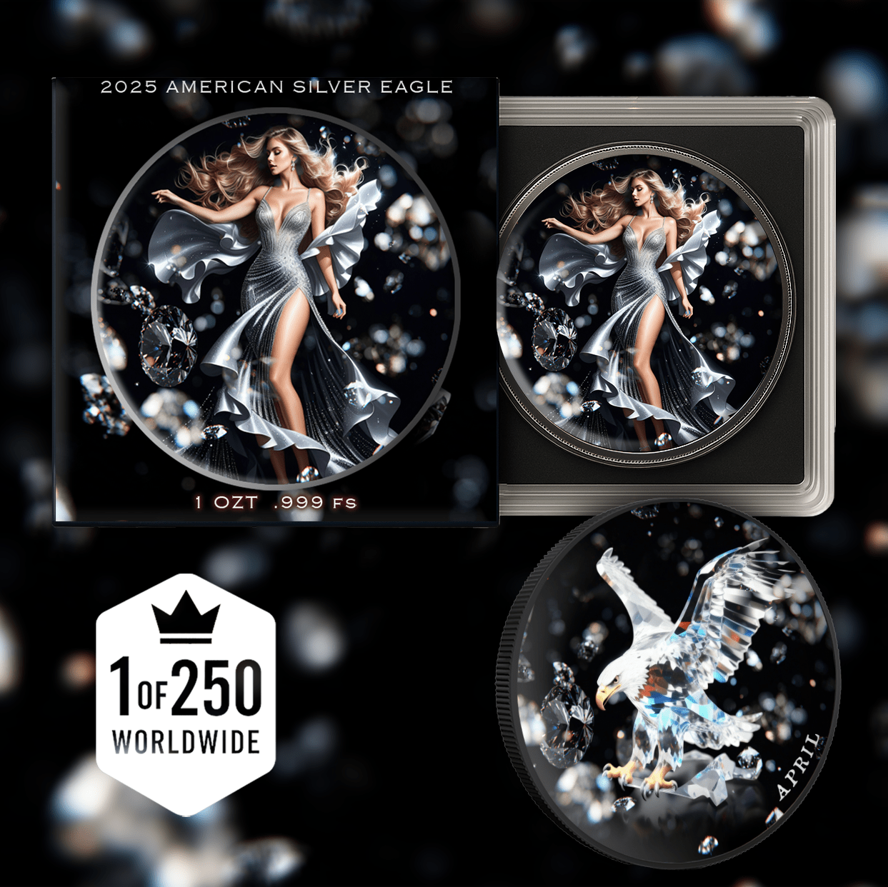 2025 Silver Eagle Month Series "Diamond Edition" 1oz Color Silver Coin - Captain’s Chest Bullion