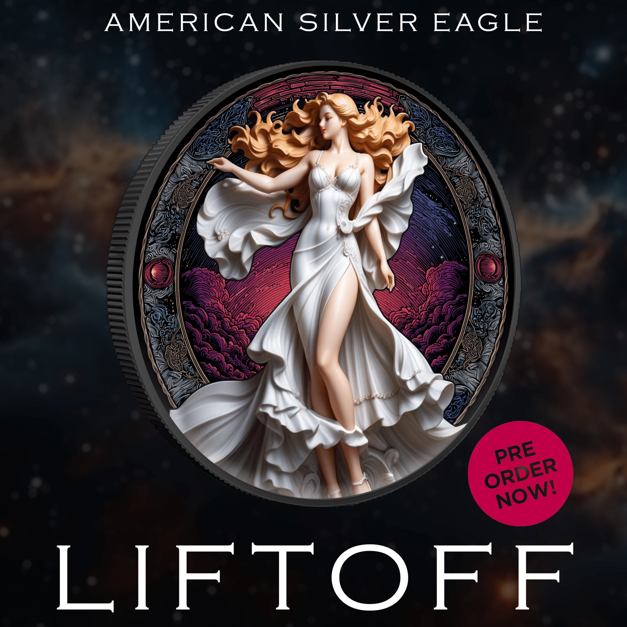 2025 Silver Eagle Rhodium Plated "Liftoff" Colorized 1oz .999 Silver Coin - Captain’s Chest Bullion