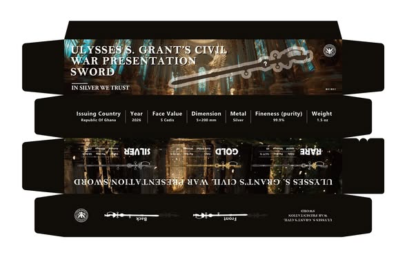 2026 Ghana Ulysses S. Grant Civil War Sword 1.5 oz .999 Silver Coin - Captain’s Chest Bullion
