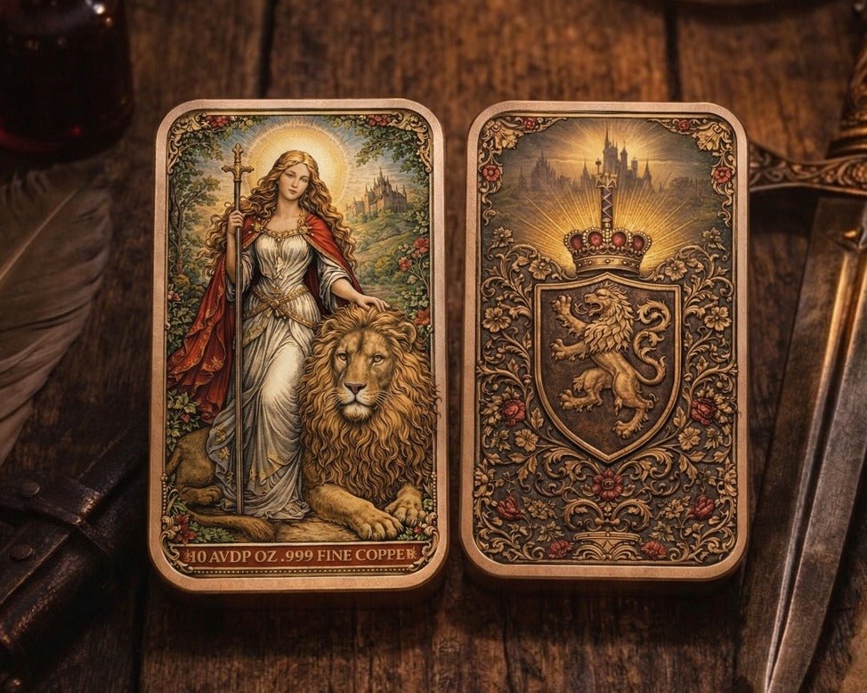 2026 Una and the Lion 10oz Antique Copper Colorized Bar - Captain’s Chest Bullion