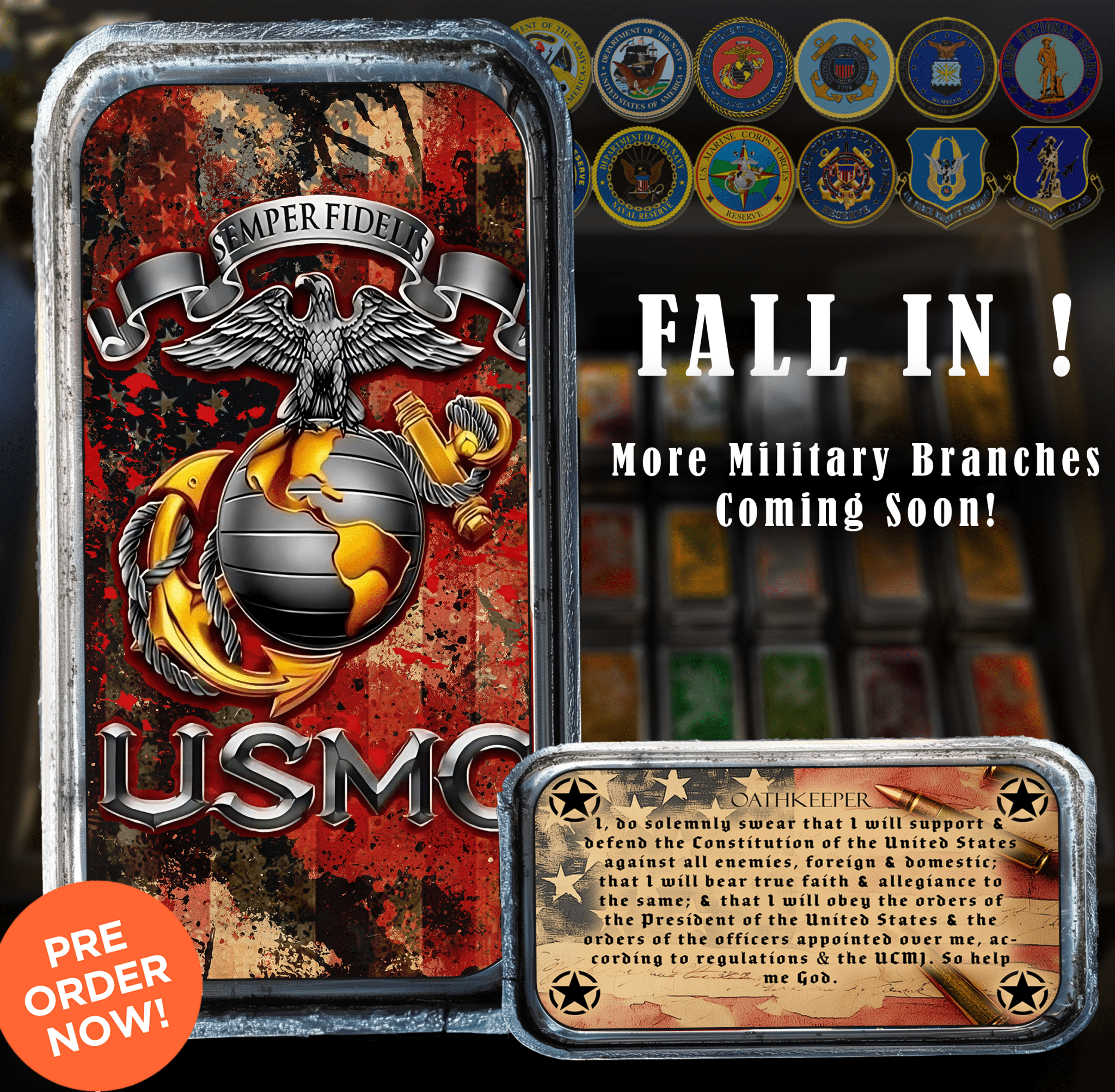 2024 1oz Colorized .999 Silver Art Bar USMC Marine Bar