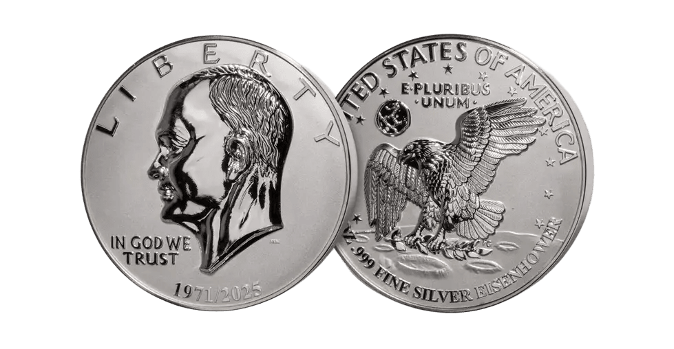 150 Years of 1971–2025 Eisenhower Dollars 2oz .999 Silver - 320grams Brass Coin - Captain’s Chest Bullion