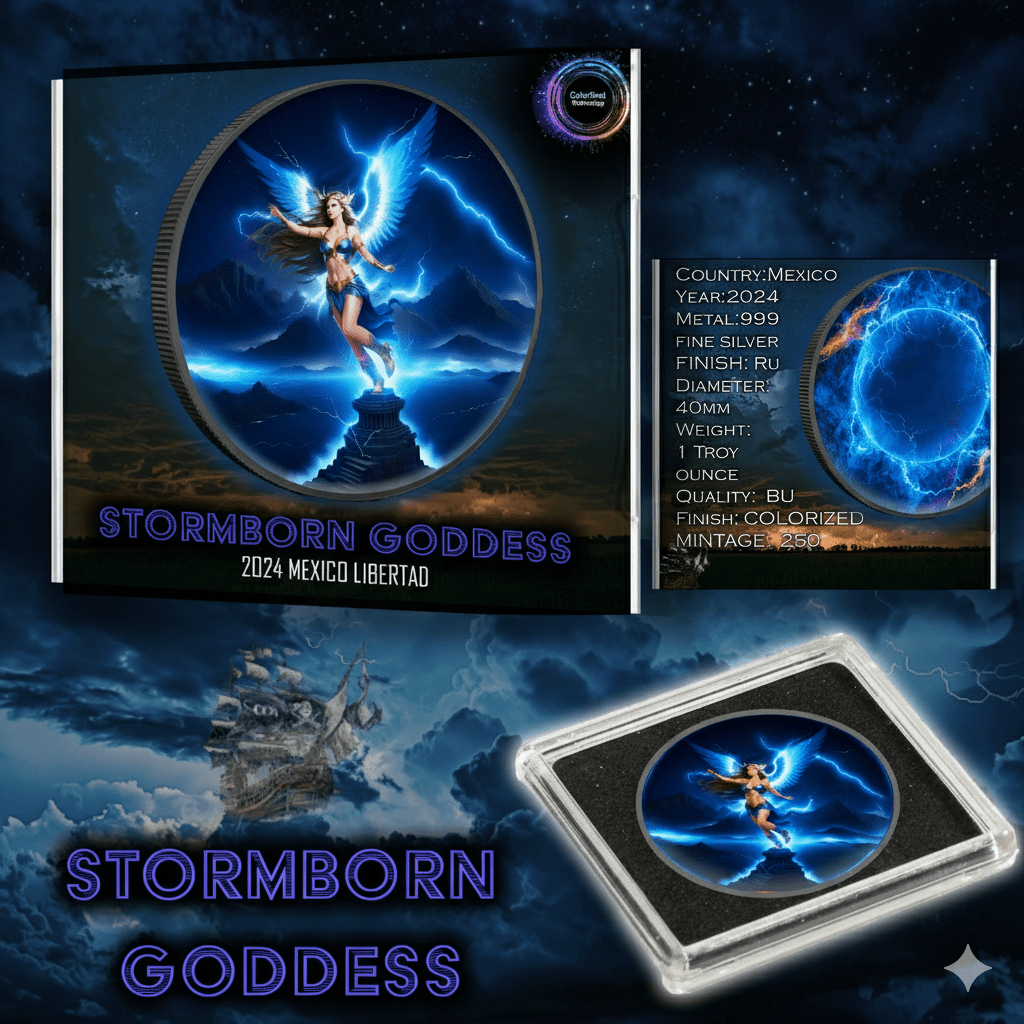 2024 Mexico Libertad Colorized Ruthenium Stormborn Goddess 1oz .999 Silver Coin - Captain’s Chest Bullion