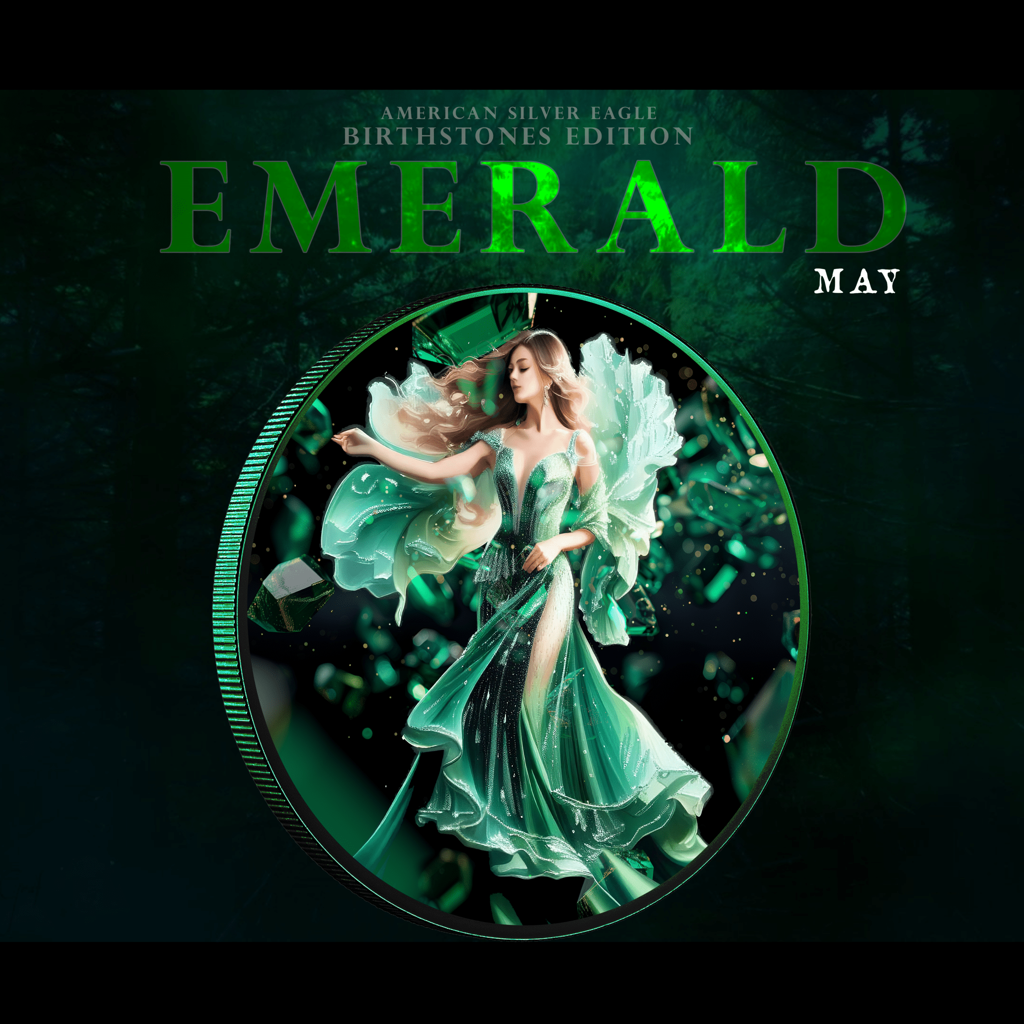 2024 Silver Eagle Colorized Month Emerald 1oz .999 Silver Coin - Captain’s Chest Bullion