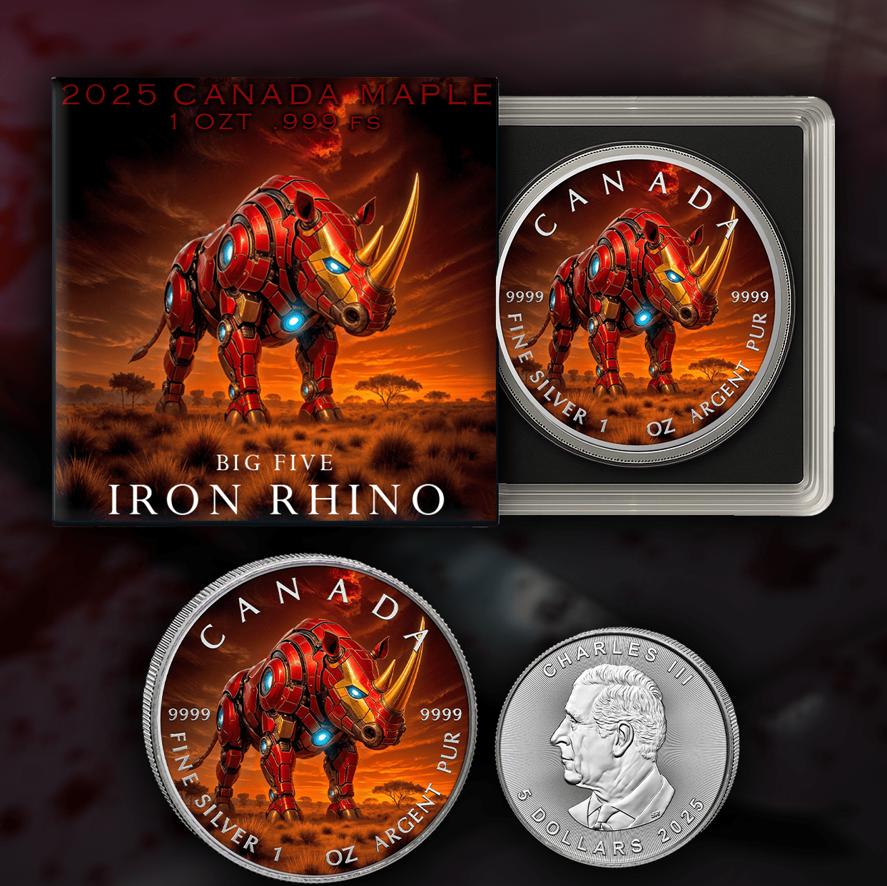 2025 Canada Maple Big Five Iron Rhino 1oz .9999 Silver - Captain’s Chest Bullion