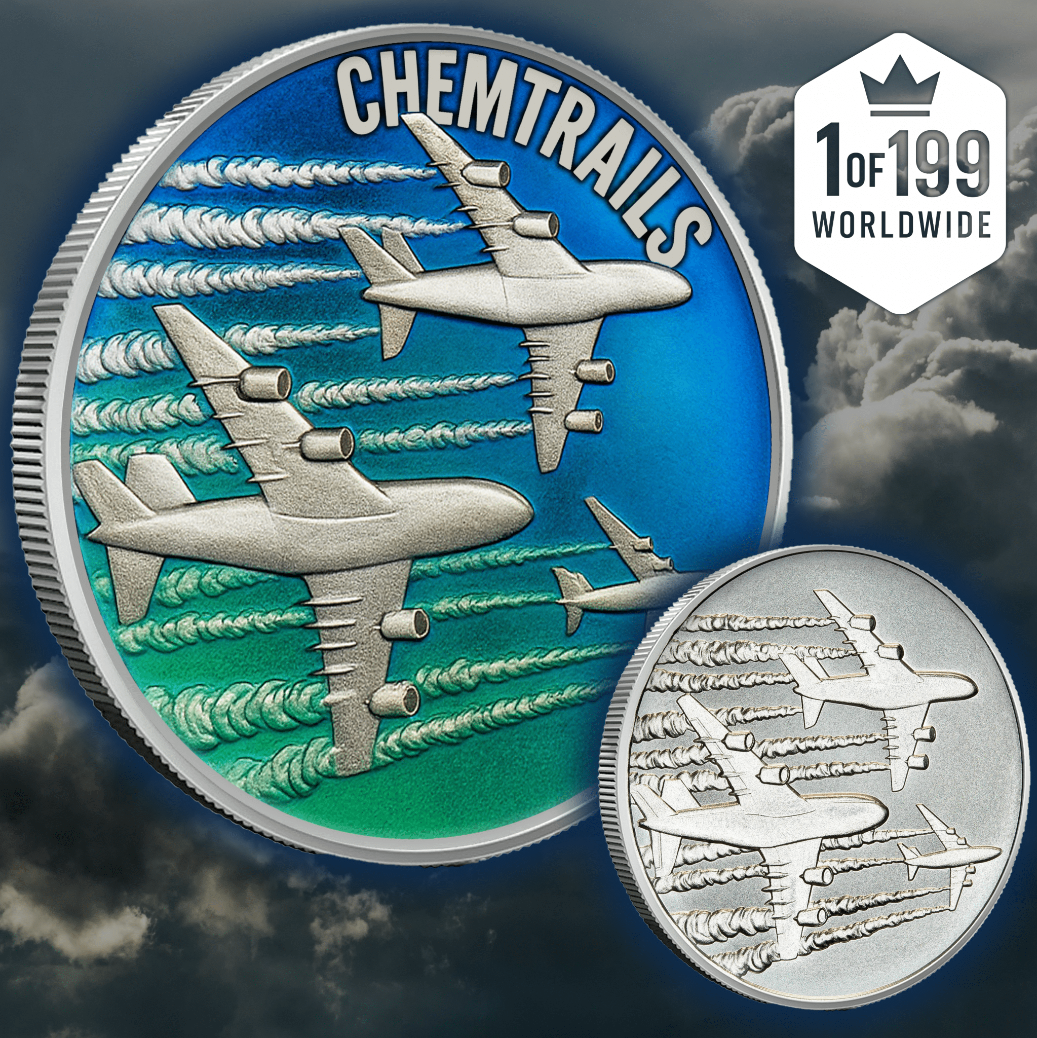 2025 Intaglio Colorized 1 oz Chemtrails Conspiracy Theories Series Medal - Captain’s Chest Bullion