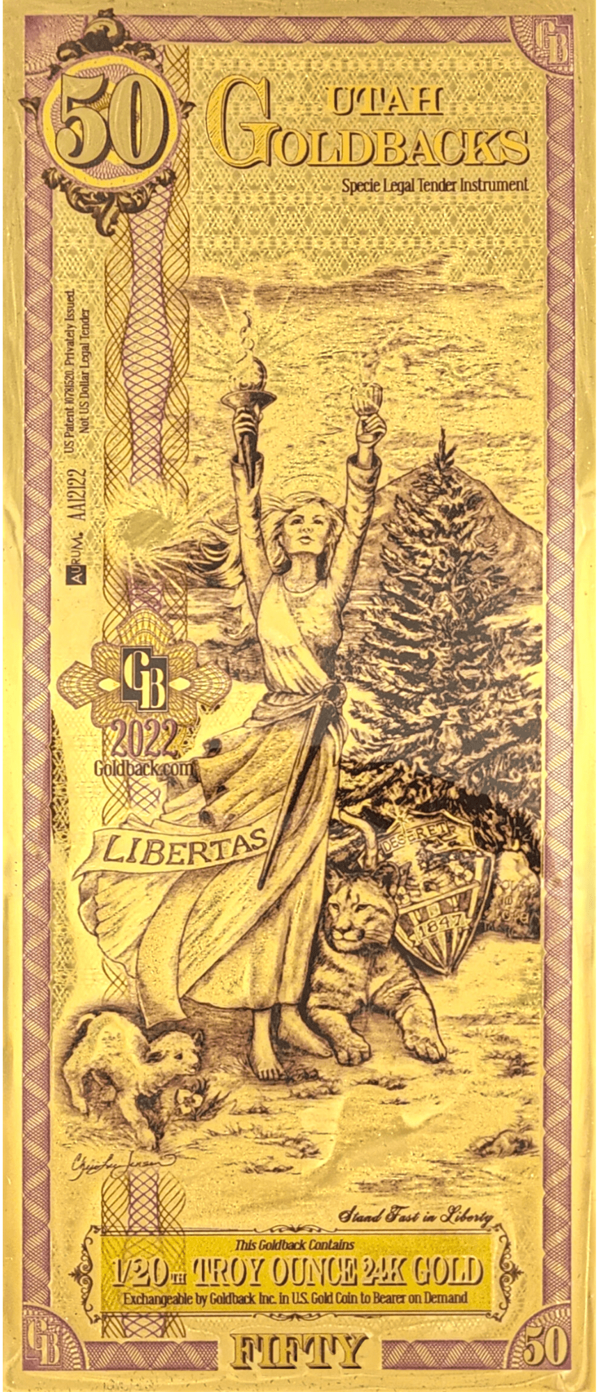 2024 Utah Goldback Foil Note 50 Dollar .999 Gold - Captain’s Chest Bullion