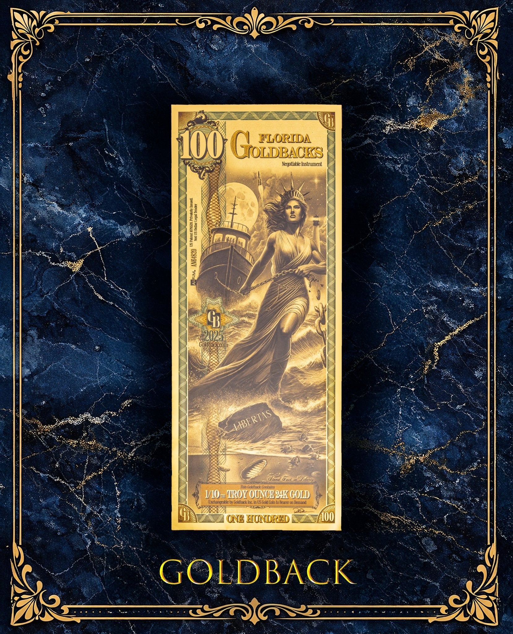 Goldback Marble Display Florida 100 Gb - Captain’s Chest Bullion