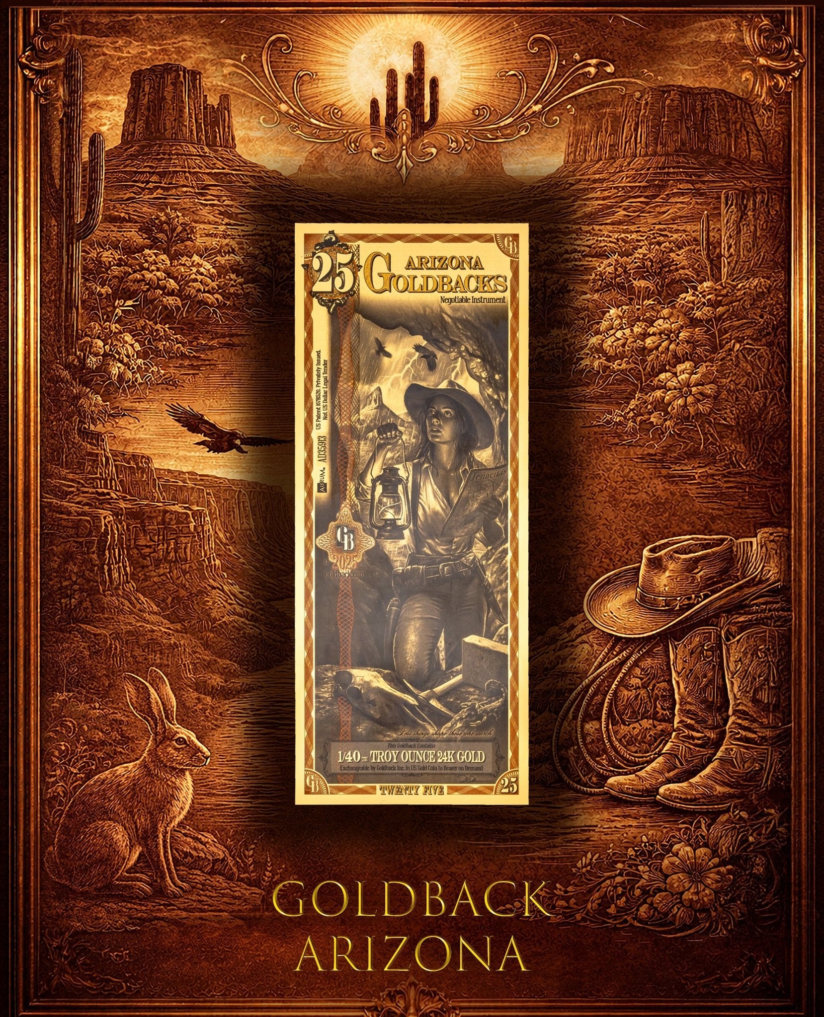 Goldback Themed Display Arizona 25 Gb - Captain’s Chest Bullion