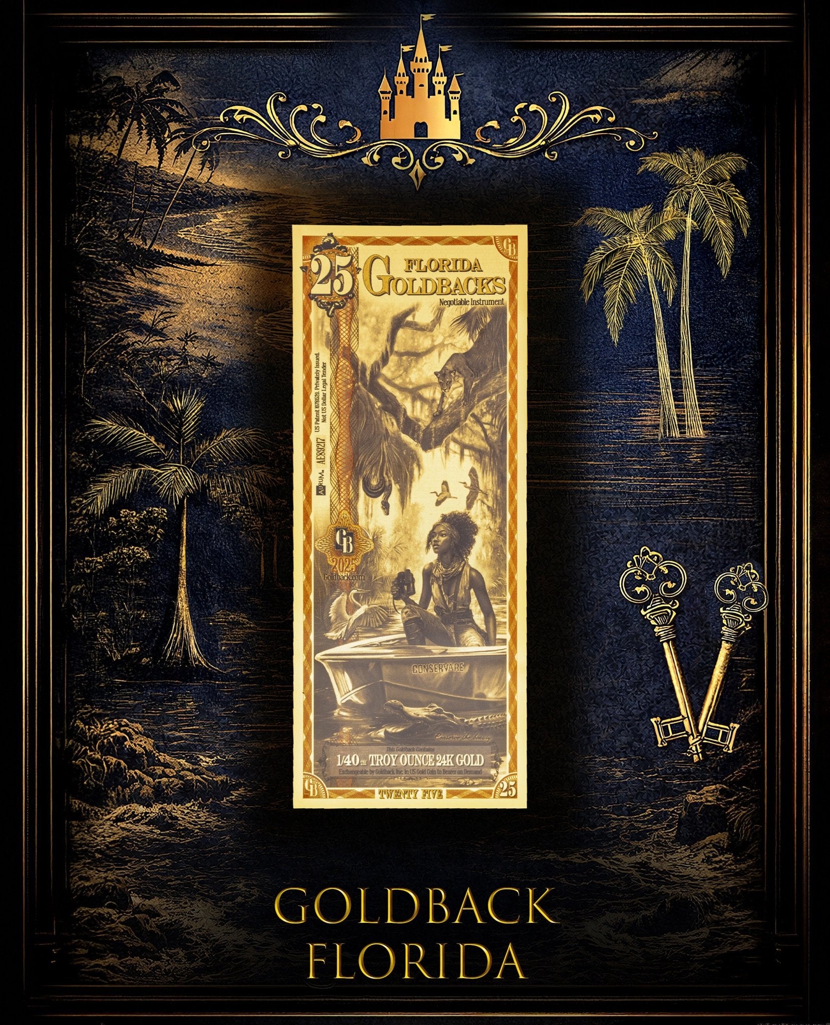 Goldback Themed Display Florida 25 Gb - Captain’s Chest Bullion