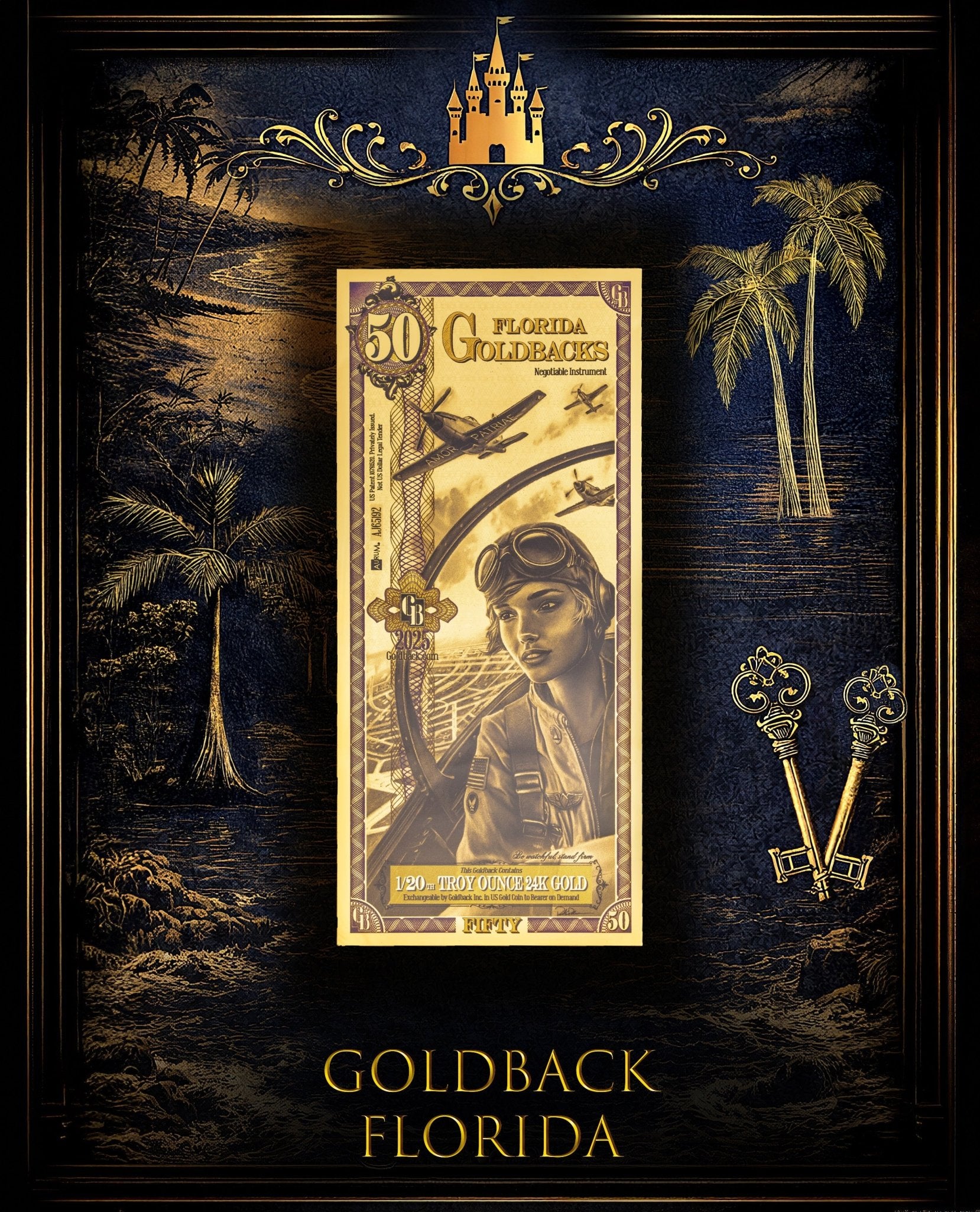 Goldback Themed Display Florida 50 Gb - Captain’s Chest Bullion