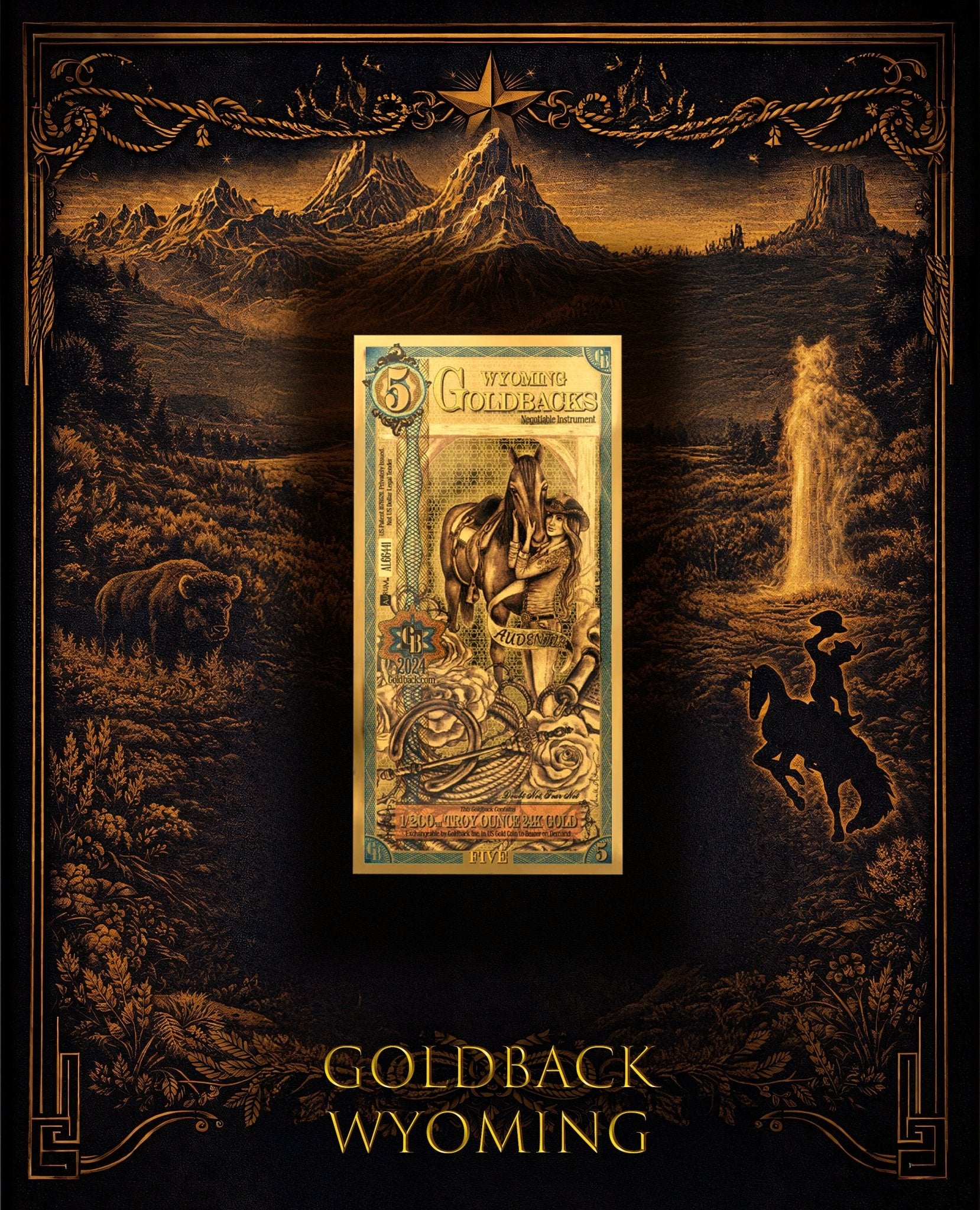 Goldback Themed Display Wyoming 5 Gb - Captain’s Chest Bullion