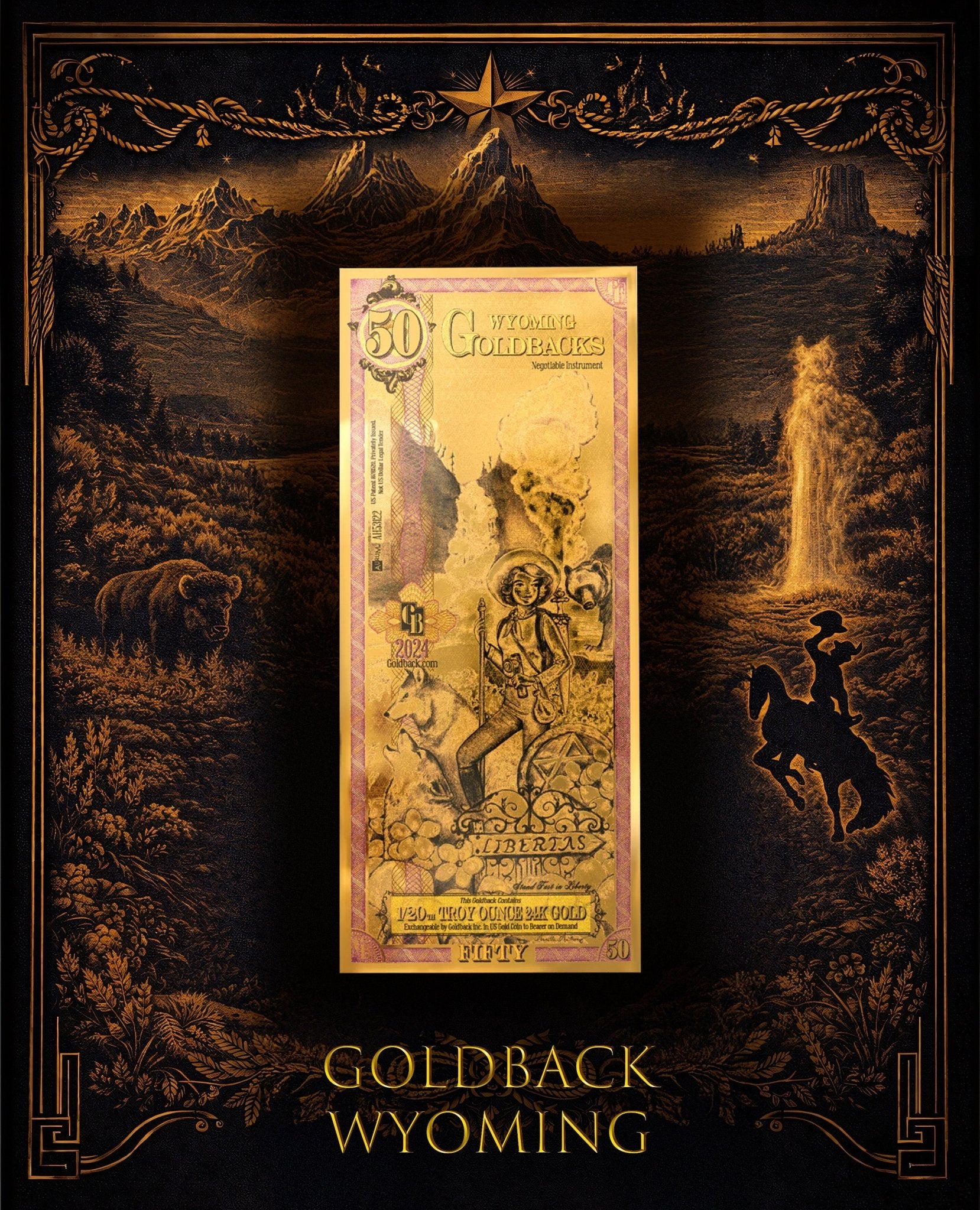 Goldback Themed Display Wyoming 50Gb - Captain’s Chest Bullion